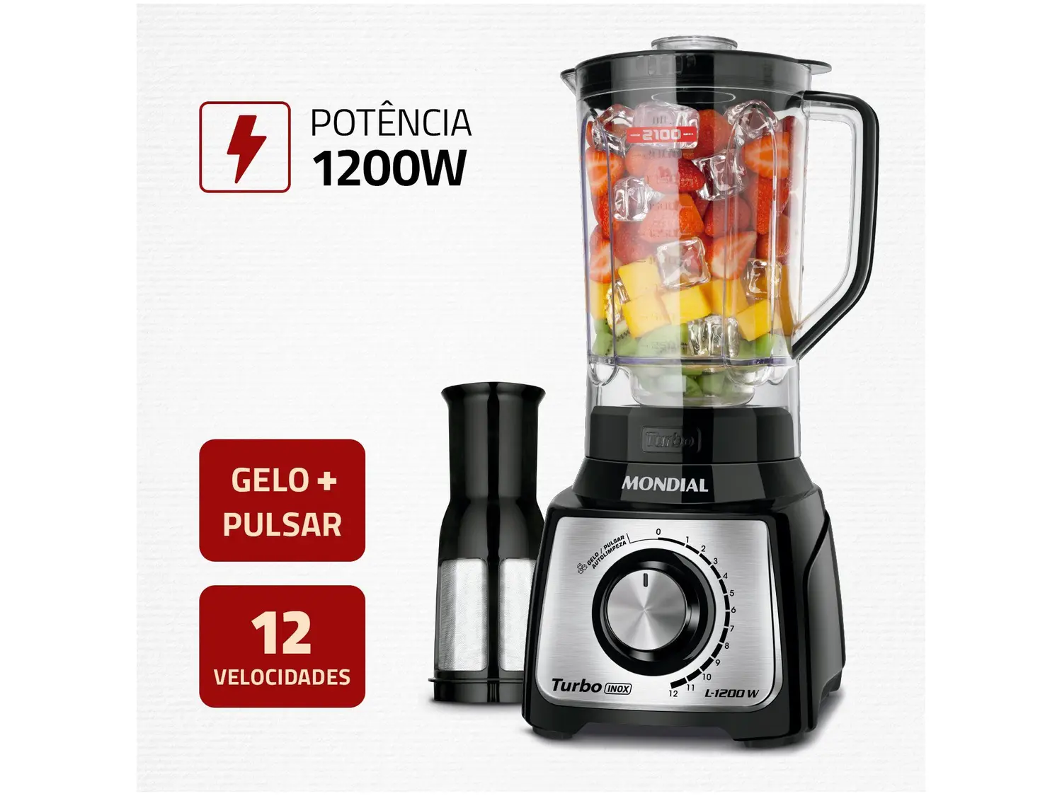 Liquidificador Mondial Turbo L 1200 BI com Filtro 12 Velocidades 1200W Inox 03 Casa das Tres Marias