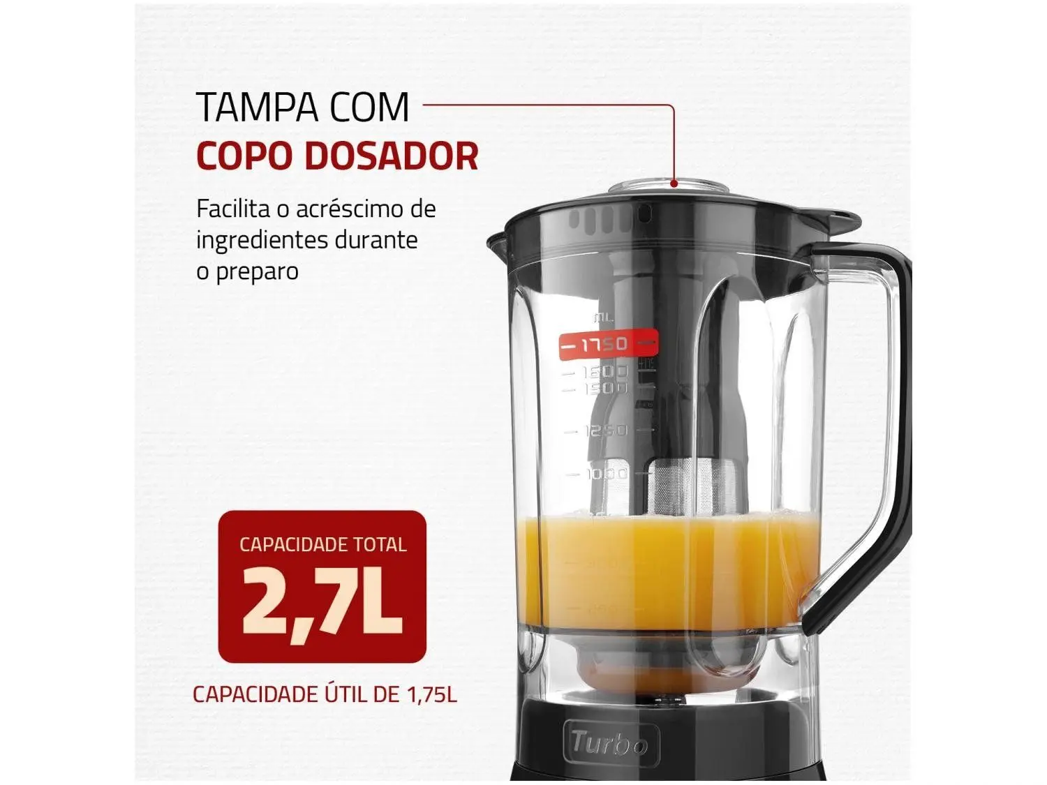 Liquidificador Mondial Turbo L-900 FB Copo Preto Com Filtro 05 Velocidades 900W