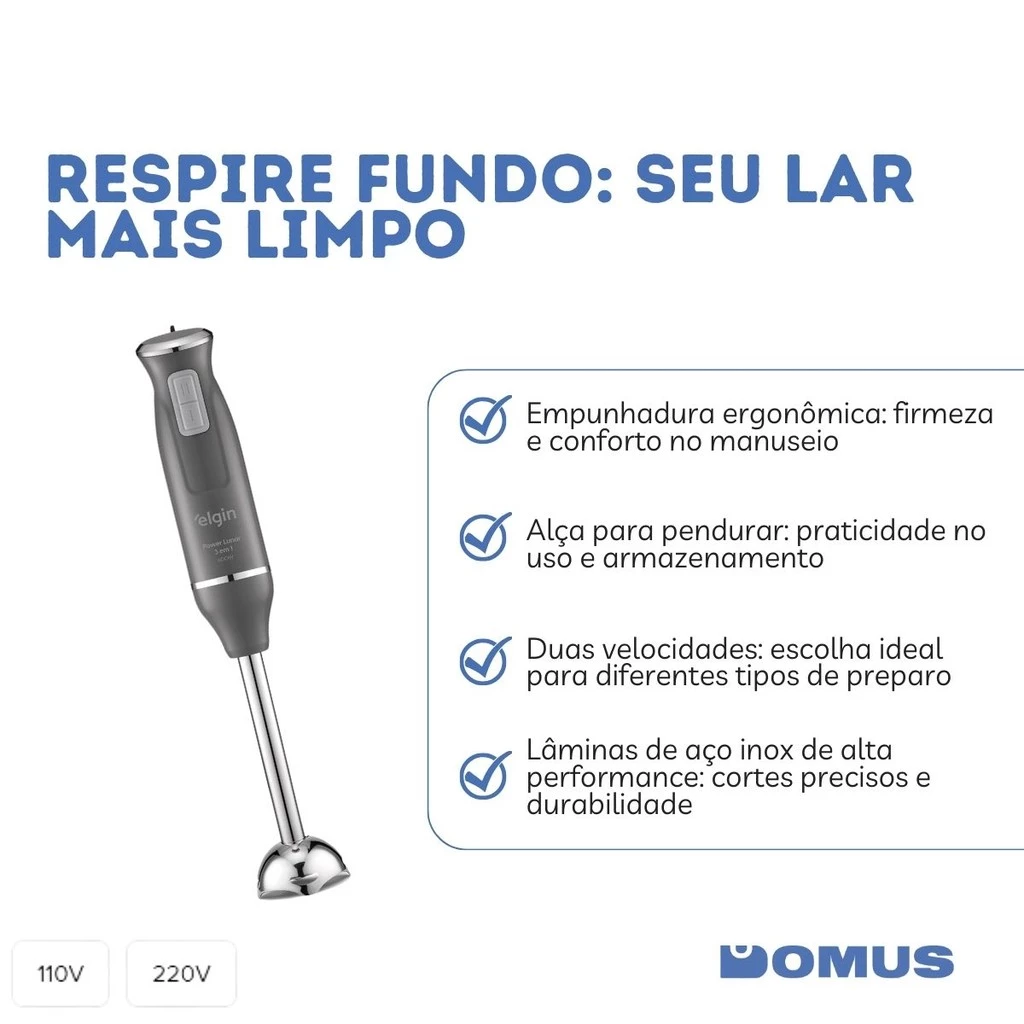 Mixer 3 em 1 Power Inox Lunar Elgin 600W Processador 03 Casa das Tres Marias