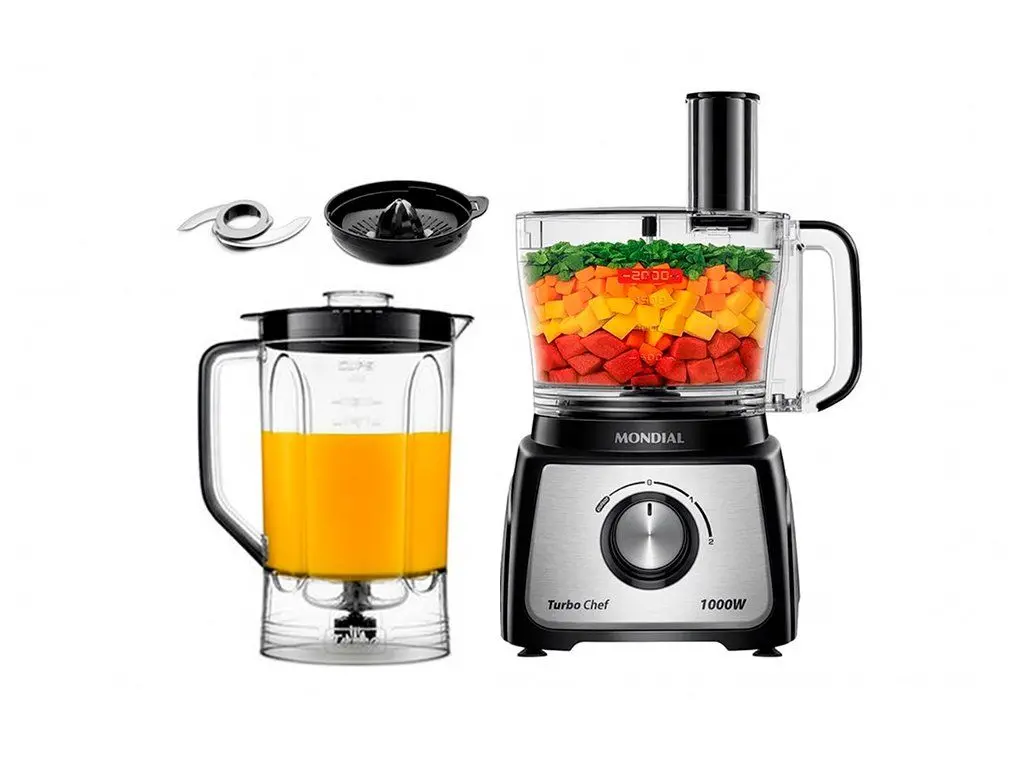 Multi processador de Alimentos Mondial 1000W Preto Turbo Chef 3 em 1 01 Casa das Tres Marias