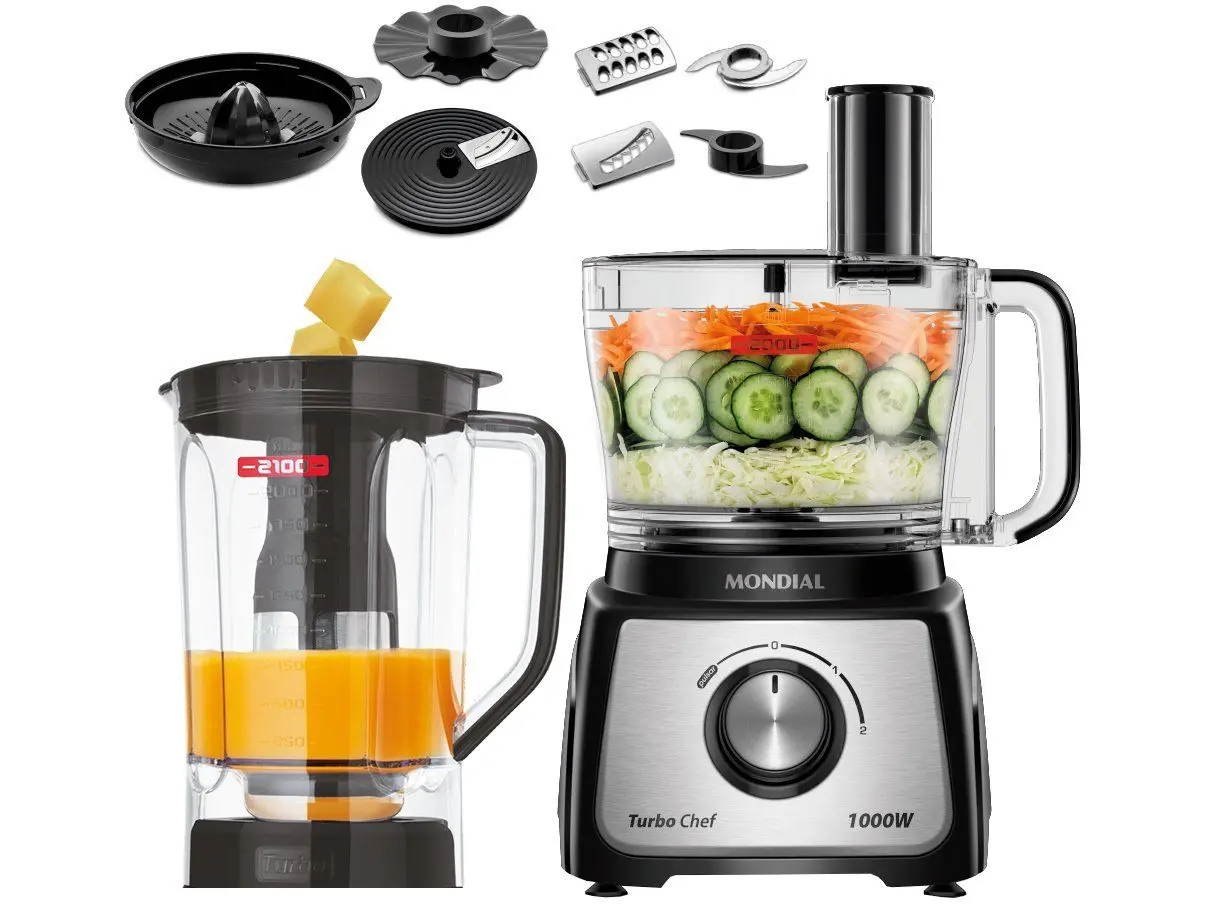 Multiprocessador de Alimentos Mondial Preto - Turbo Chef 9 Funções 1000W