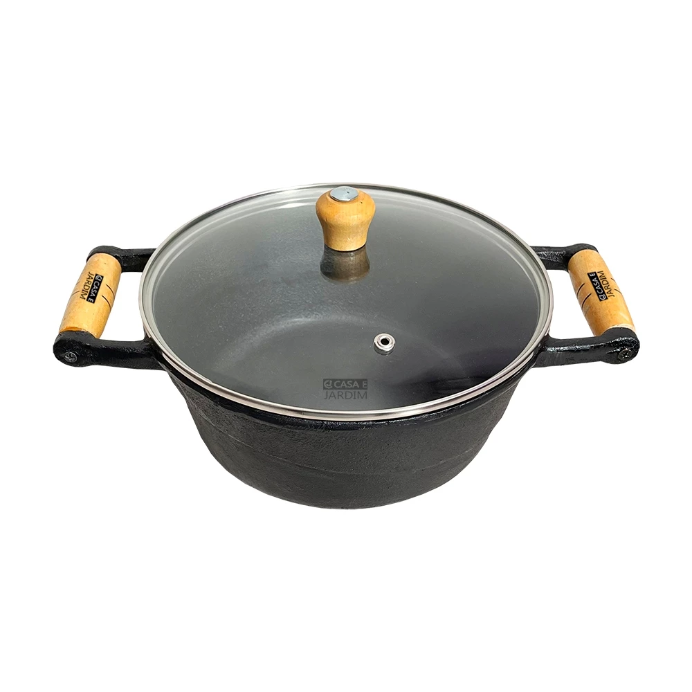 Panela De Ferro Fundido Cacarola 14cm Com Tampa De Vidro 01 Casa das Tres Marias