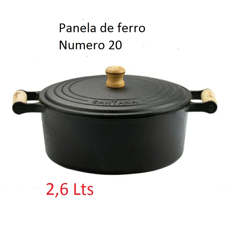 Panela de Ferro Cacarola de Ferro Fundido com Tampa de Ferro 26 L N 20 Santana 01 Casa das Tres Marias