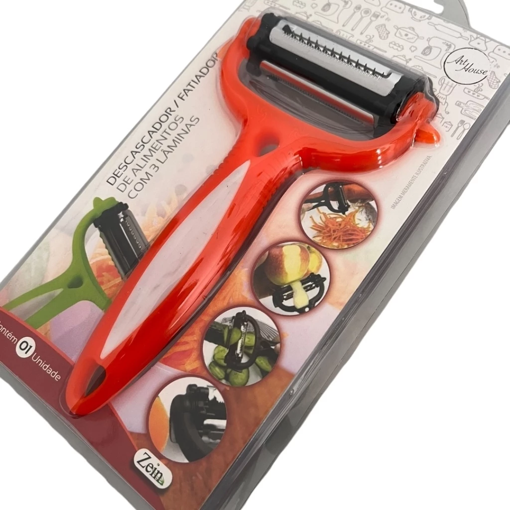 Descascador e Fatiador de Legumes Frutas Premium Multifuncional Com 3 Laminas Afiadas Aco Inox 02 Casa das Tres Marias