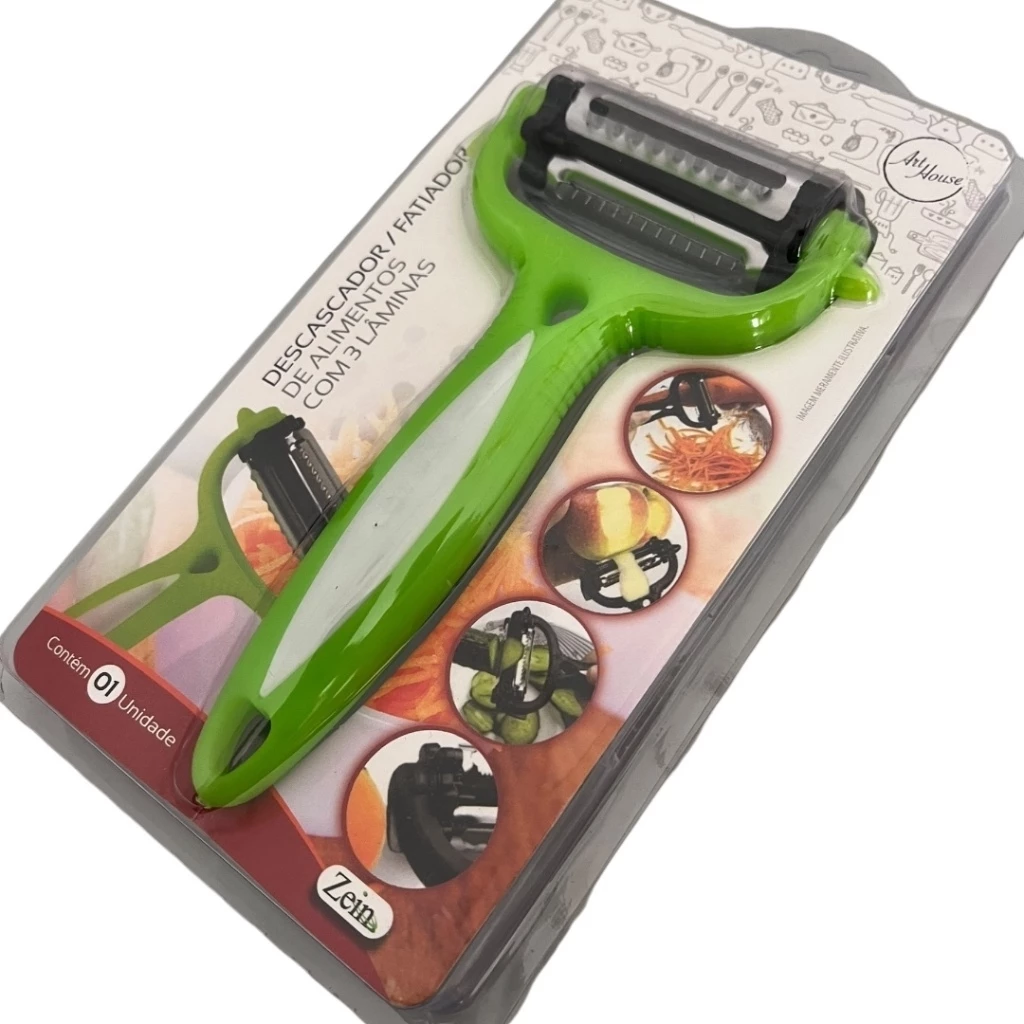 Descascador e Fatiador de Legumes Frutas Premium Multifuncional Com 3 Laminas Afiadas Aco Inox 03 Casa das Tres Marias