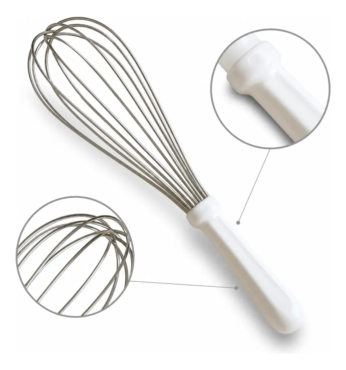 Fouet Batedor De Ovos Profissional 30cm Inox Cabo Branco 01 Casa das Tres Marias