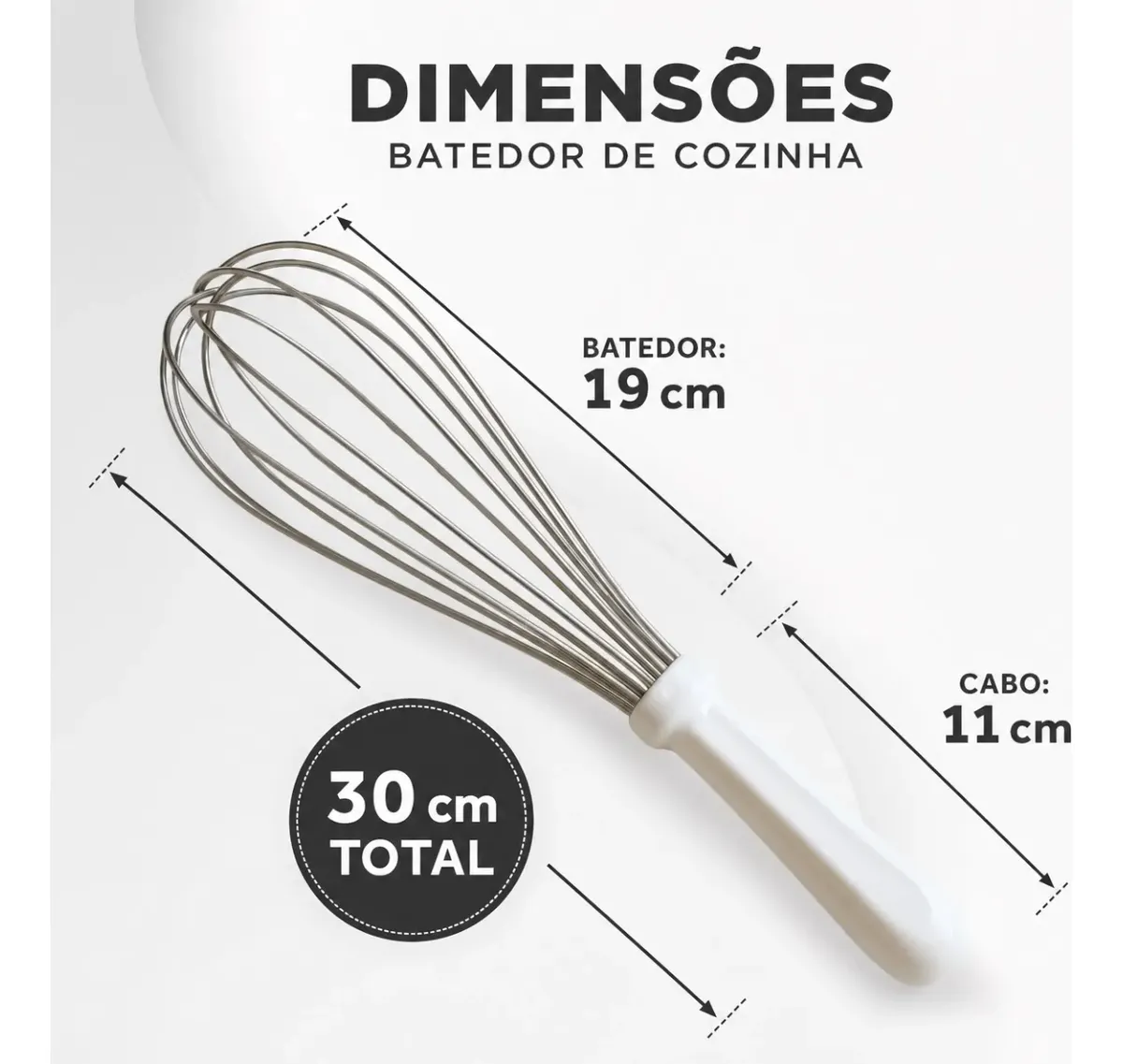 Fouet Batedor De Ovos Profissional 30cm Inox Cabo Branco 02 Casa das Tres Marias