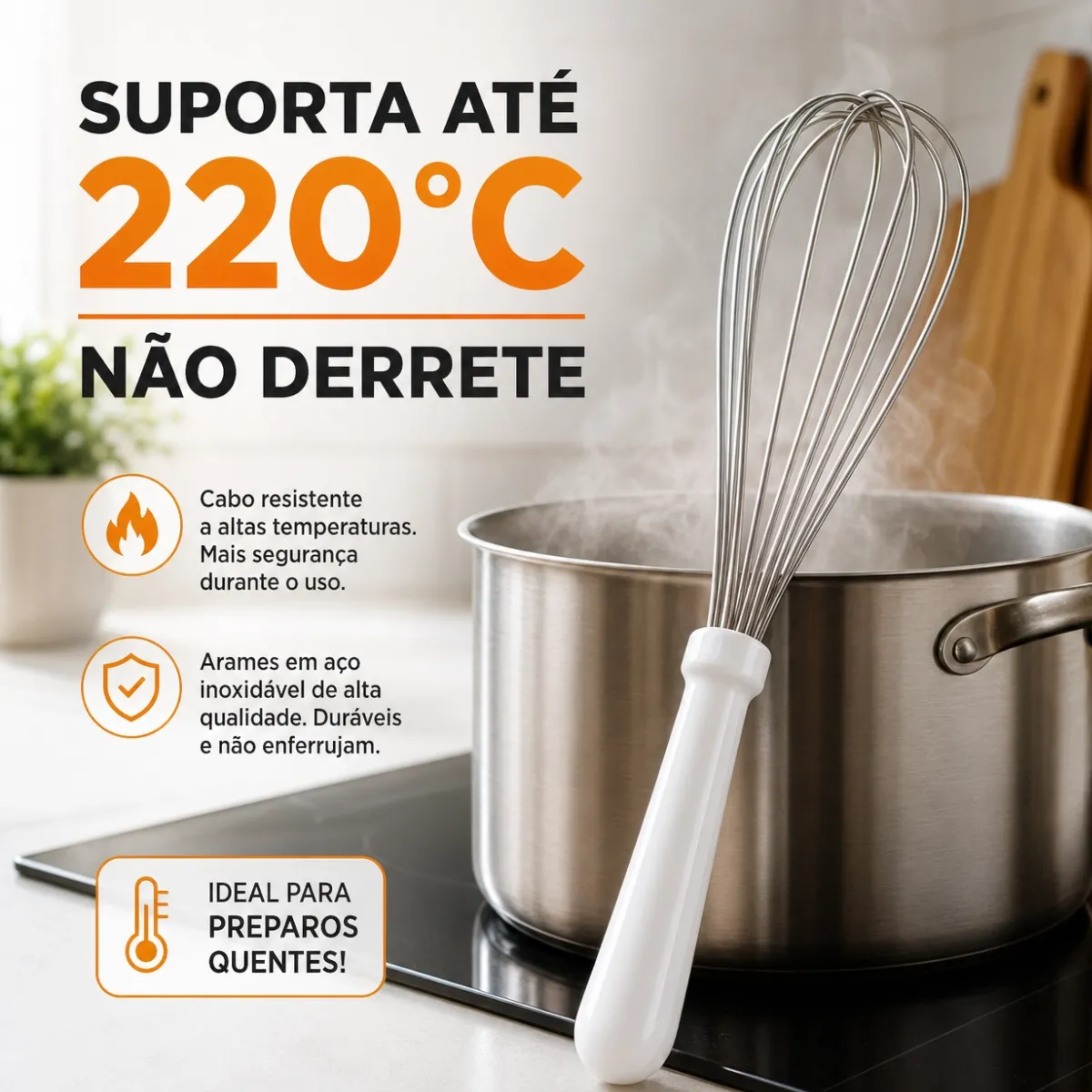 Fouet Batedor De Ovos Profissional 30cm Inox Cabo Branco 03 Casa das Tres Marias