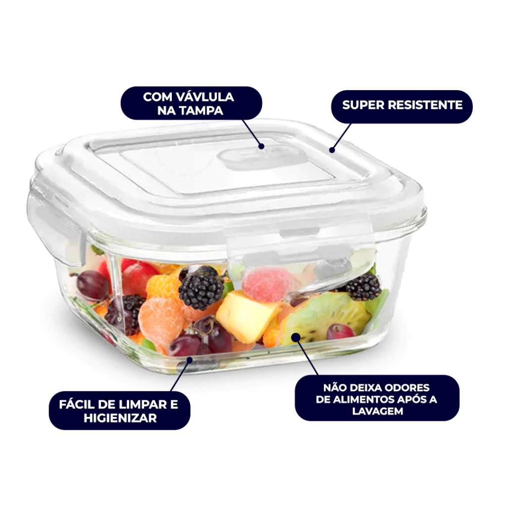 Kit 10 ou 5 Potes Vidro Hermeticos 310ml Quadrado 01 Casa das Tres Marias