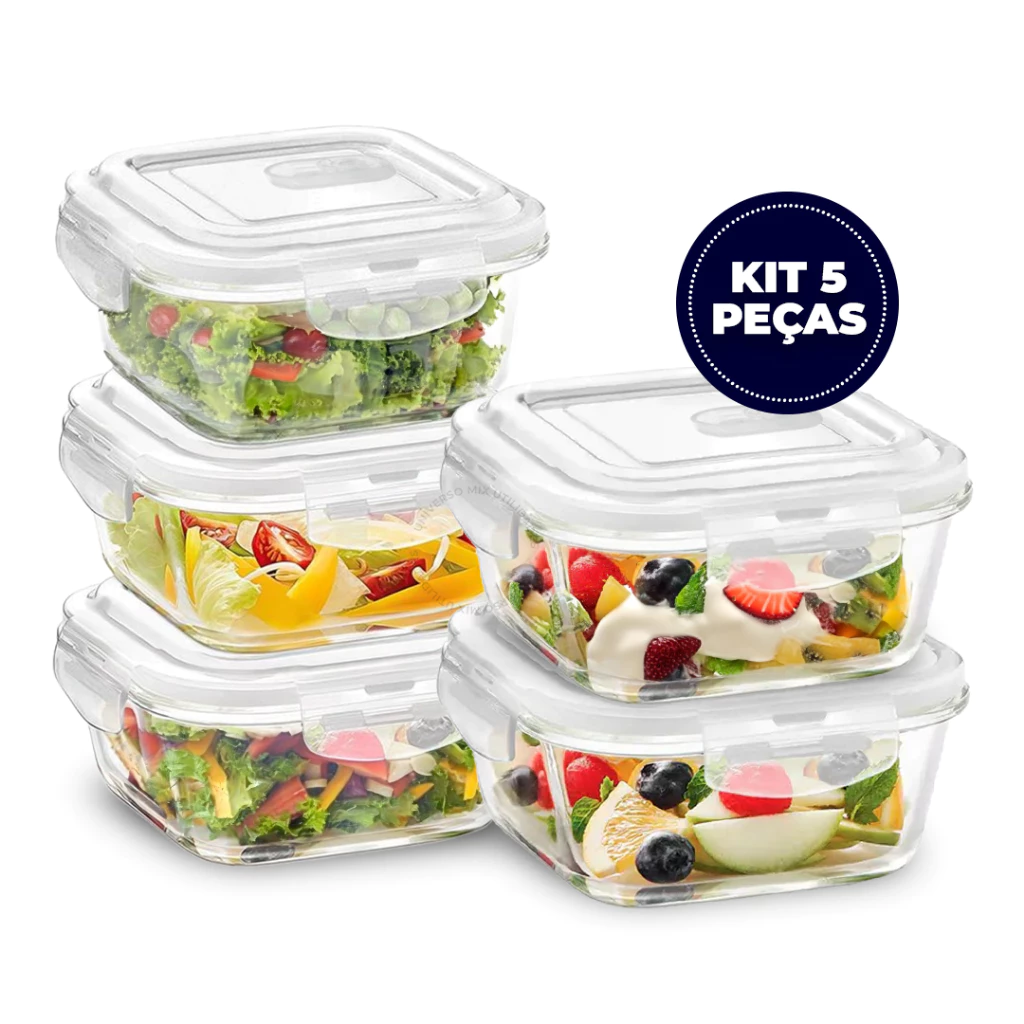 Kit 10 ou 5 Potes Vidro Hermeticos 310ml Quadrado 03 Casa das Tres Marias